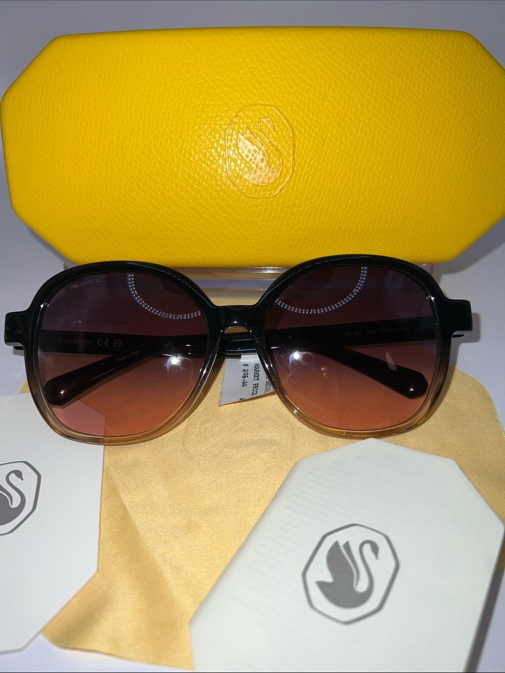 Swarovski Black Frame Sunglasses with Crystal-Accent Temples - Black/Brown - Picture 6 of 15